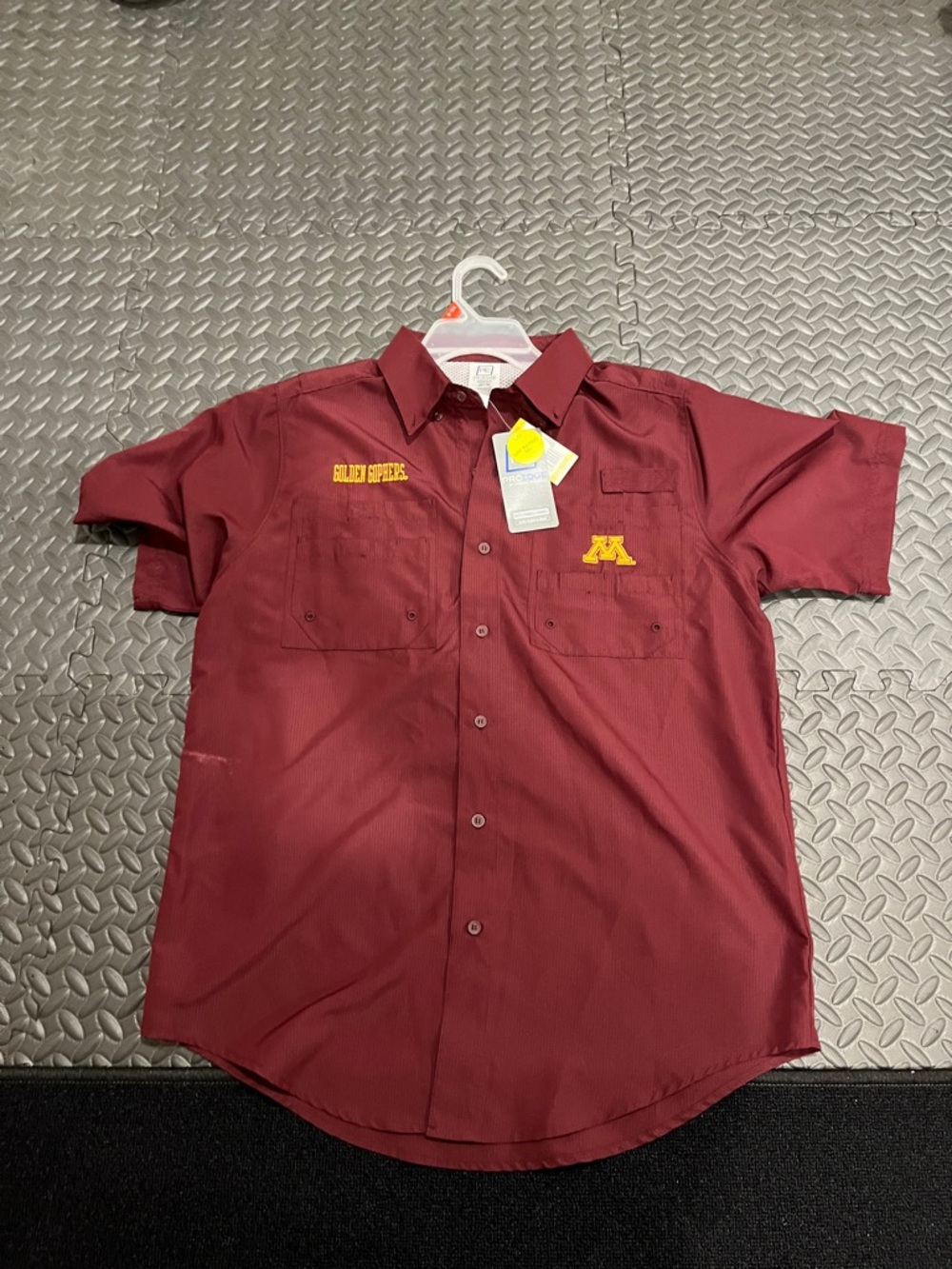Pro Edge Maroon Short-Sleeve Button Down Fishing Shirt
